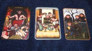Devil, 4 of cups and 4 of pentacles from the Anna K. Tarot deck.