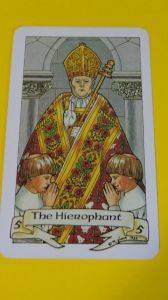 The Hierophant in The Robin Wood Tarot deck.